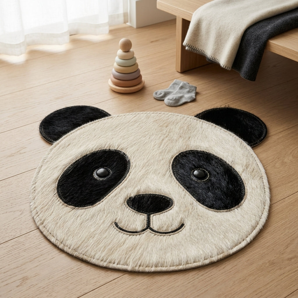 Tapete Infantil Carinha de Panda em Couro Bovino 100% Natural – Feito à Mão — foto de ambiente 1:1