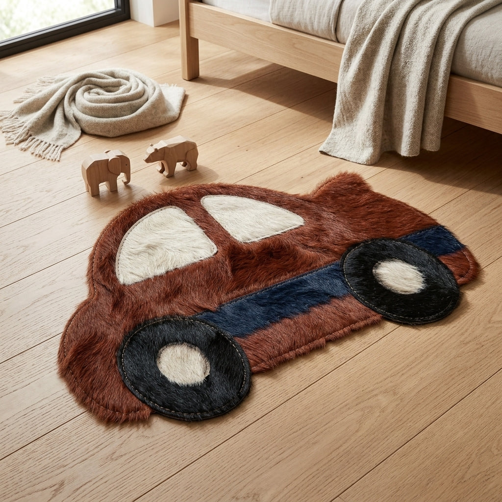 Tapete Infantil Carrinho de Passeio em Couro Bovino 100% Natural – Feito à Mão — foto de ambiente 1:1