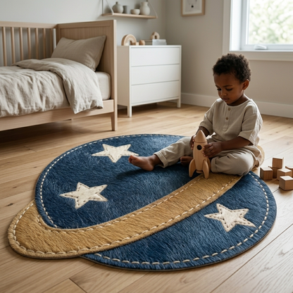 Tapete infantil Planeta com Anel — vista completa da peça em couro natural