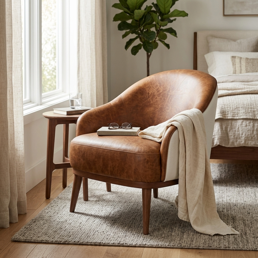 Poltrona Paris Marrom e Branca em pele natural em ambiente decorado — desenho do pelo único em cada peça