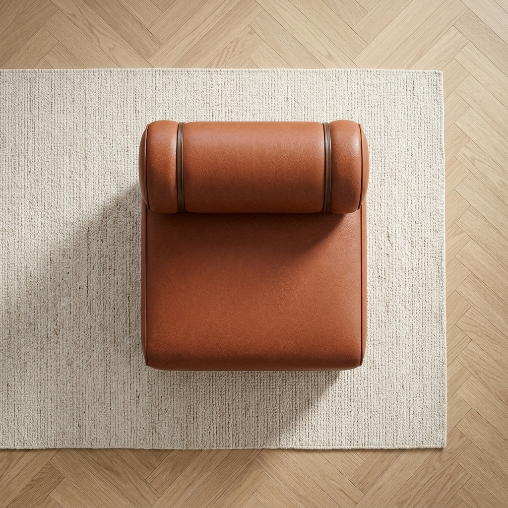 Vista superior do módulo do Sofá Modular Terracota sobre tapete claro e piso espinha de peixe