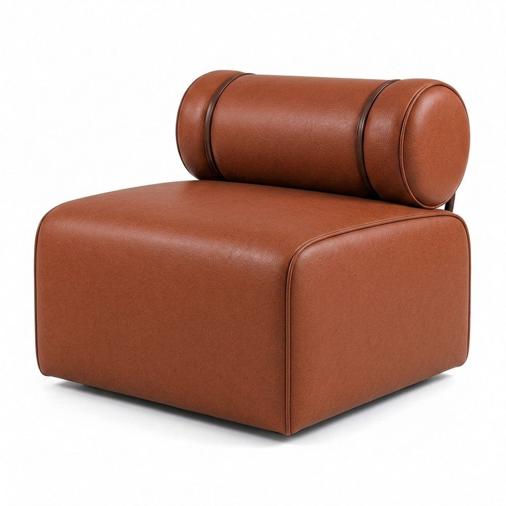 Módulo do Sofá Modular Terracota em vista lateral sobre fundo branco, com o encosto rolô na cinta