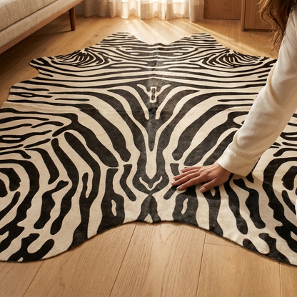 Tapete Bovino Serigrafia Zebra I em Couro Legítimo — foto de ambiente 1:1
