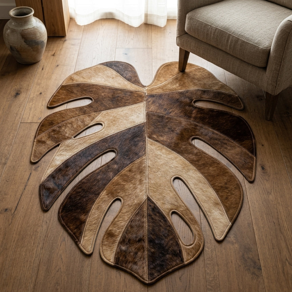 Tapete de Couro Orgânico Folha Monstera Caramelo — foto de ambiente 1:1