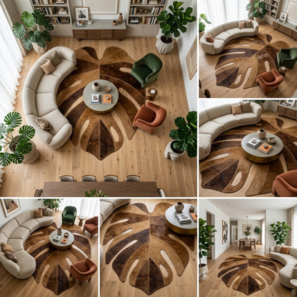 Tapete de Couro Orgânico Folha Monstera Caramelo — foto real 10