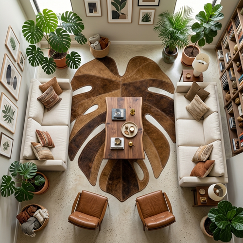 Tapete de Couro Orgânico Folha Monstera Caramelo — foto real 9