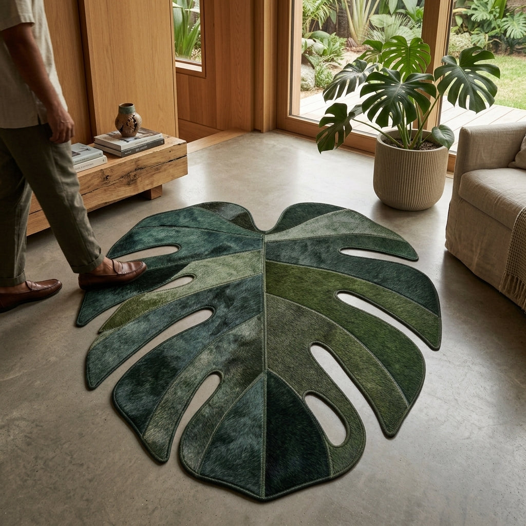 Tapete de Couro Orgânico Folha Monstera Verde Floresta — foto de ambiente 1:1
