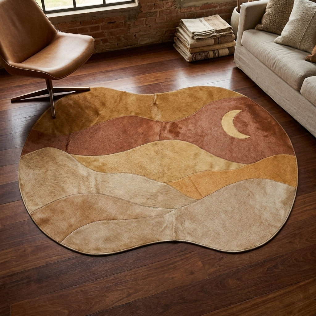 Tapete Orgânico de Couro Legítimo Lua do Deserto – Ocre, Terracota e Areia — foto de ambiente 1:1