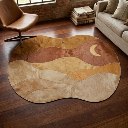 Tapete Orgânico de Couro Legítimo Lua do Deserto – Ocre, Terracota e Areia — foto de ambiente 1:1