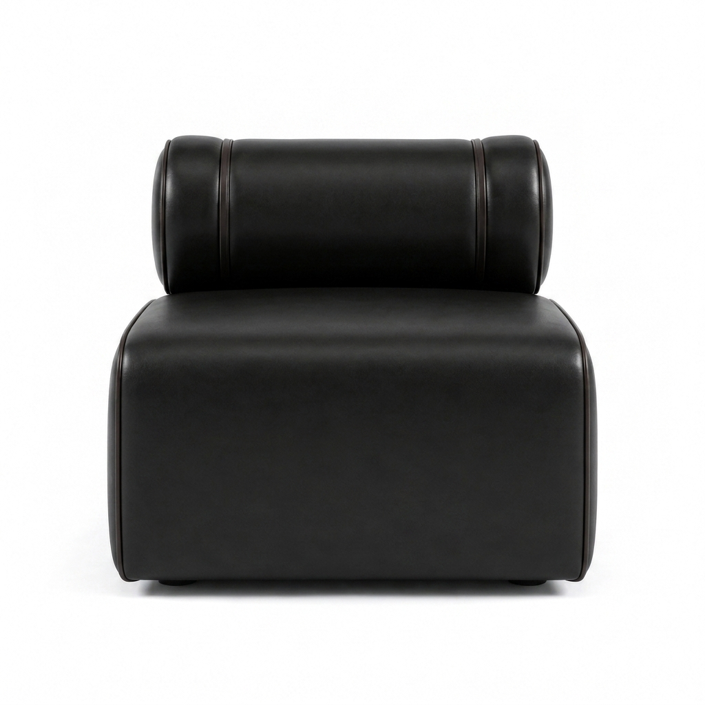 Módulo do Sofá Modular Preto Grafite em vista lateral sobre fundo branco, com o encosto rolô