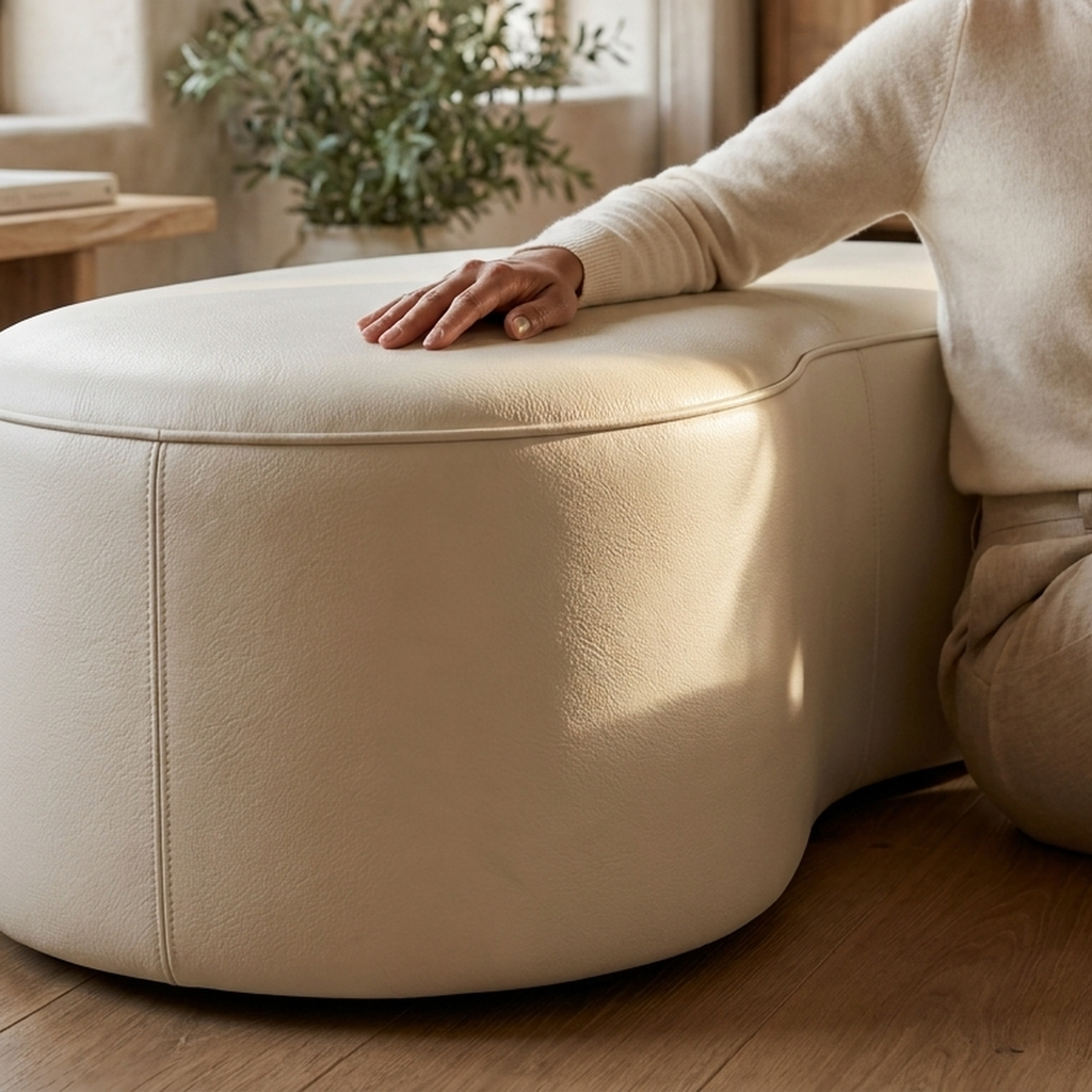Puff Onda Orgânico em Couro Off White — foto de ambiente 1:1