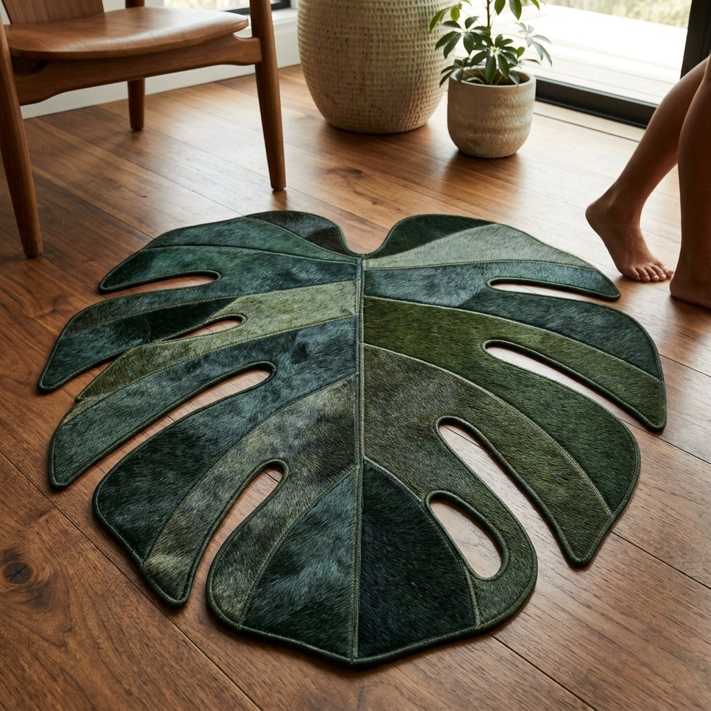 Tapete de Couro Orgânico Folha Monstera Verde Floresta — foto de ambiente 1:1