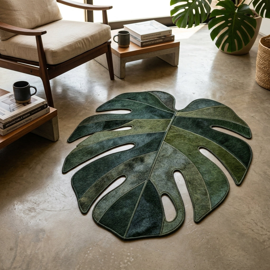Tapete de Couro Orgânico Folha Monstera Verde Floresta — foto de ambiente 1:1