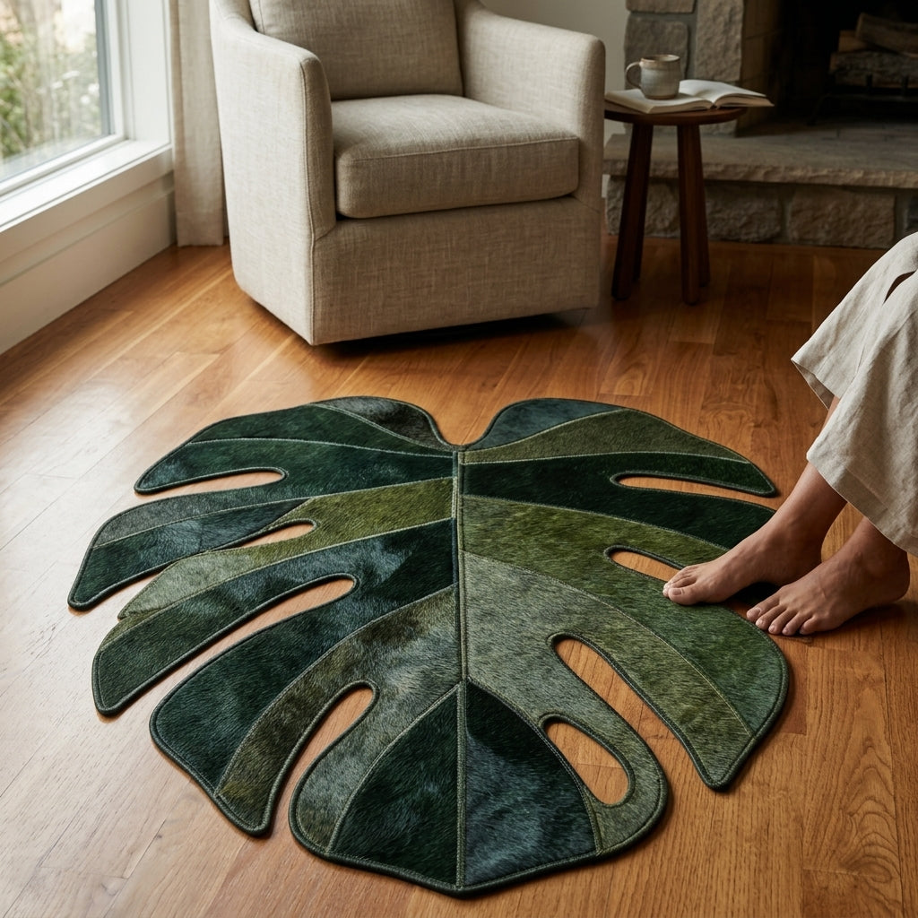 Tapete de Couro Orgânico Folha Monstera Verde Floresta — foto de ambiente 1:1