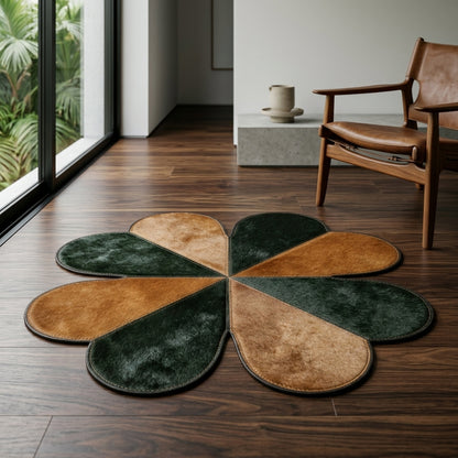 Tapete de Couro Legítimo Trevo de 4 Flores Marrom e Verde – Peça Artesanal — foto de ambiente 1:1