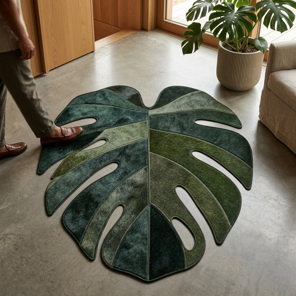 Tapete de Couro Orgânico Folha Monstera Verde Floresta — foto de ambiente 1:1