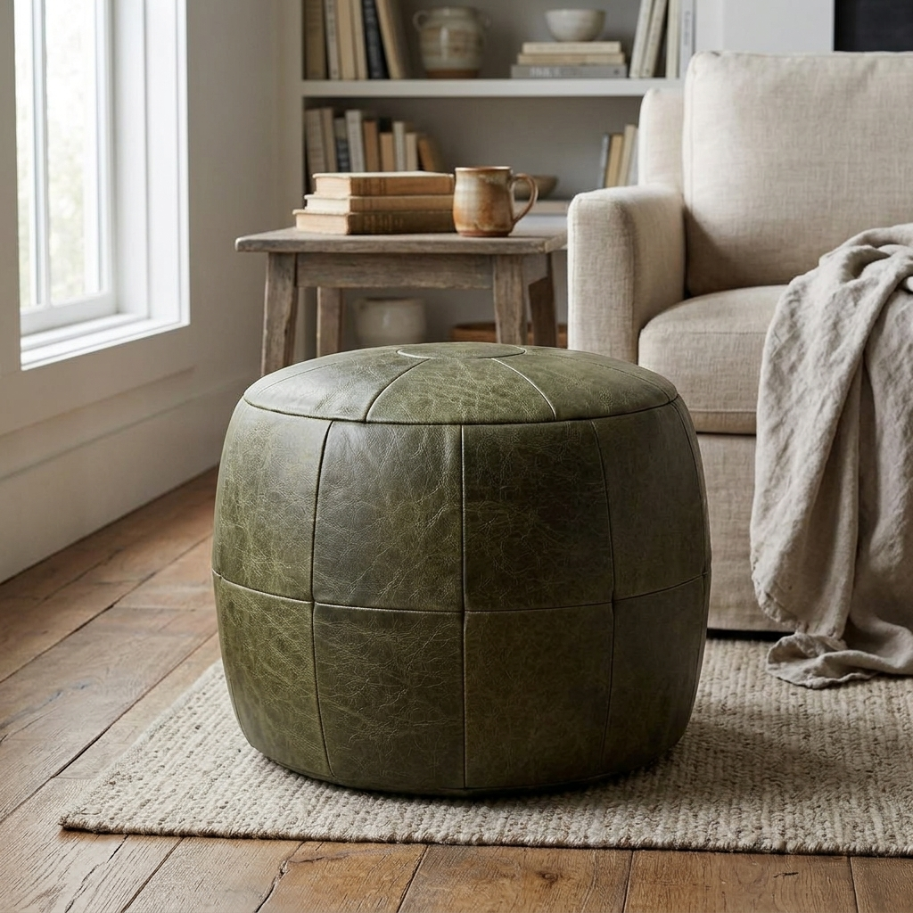 Puff Redondo Verde Esmeralda 40x40cm — foto de ambiente 1:1