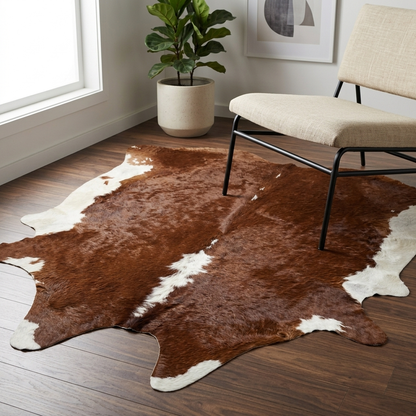 Tapete de pele de boi vermelho e branco brilhoso VB1123 — foto de ambiente 1:1