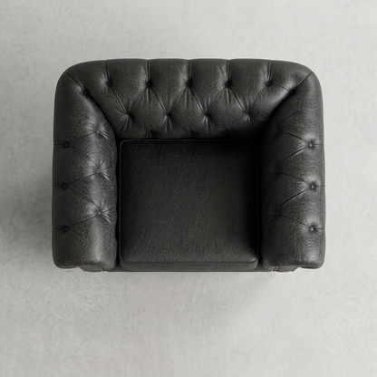 Poltrona Chesterfield Preto Grafite vista de cima, mostrando o capitonê do encosto e dos braços