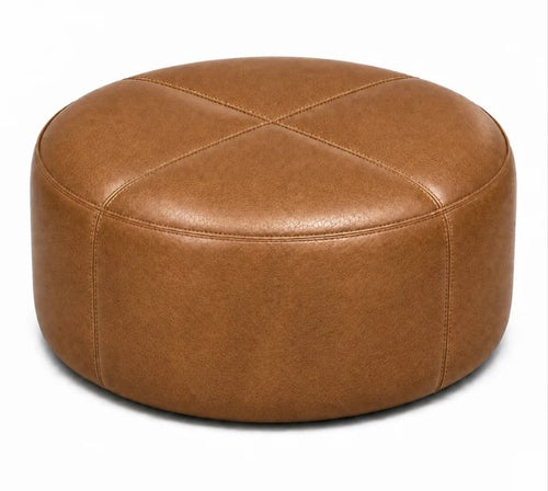 Puff Redondo em Couro Naturale Caramelo - Medida 80x35cm