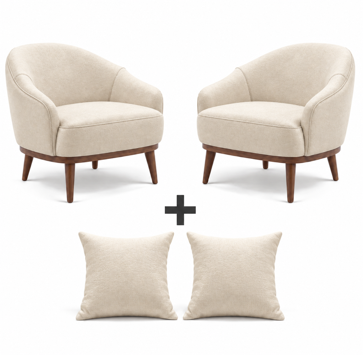 Conjunto Poltrona Paris - 2 poltronas e 2 almofadas - Couro Marfim
