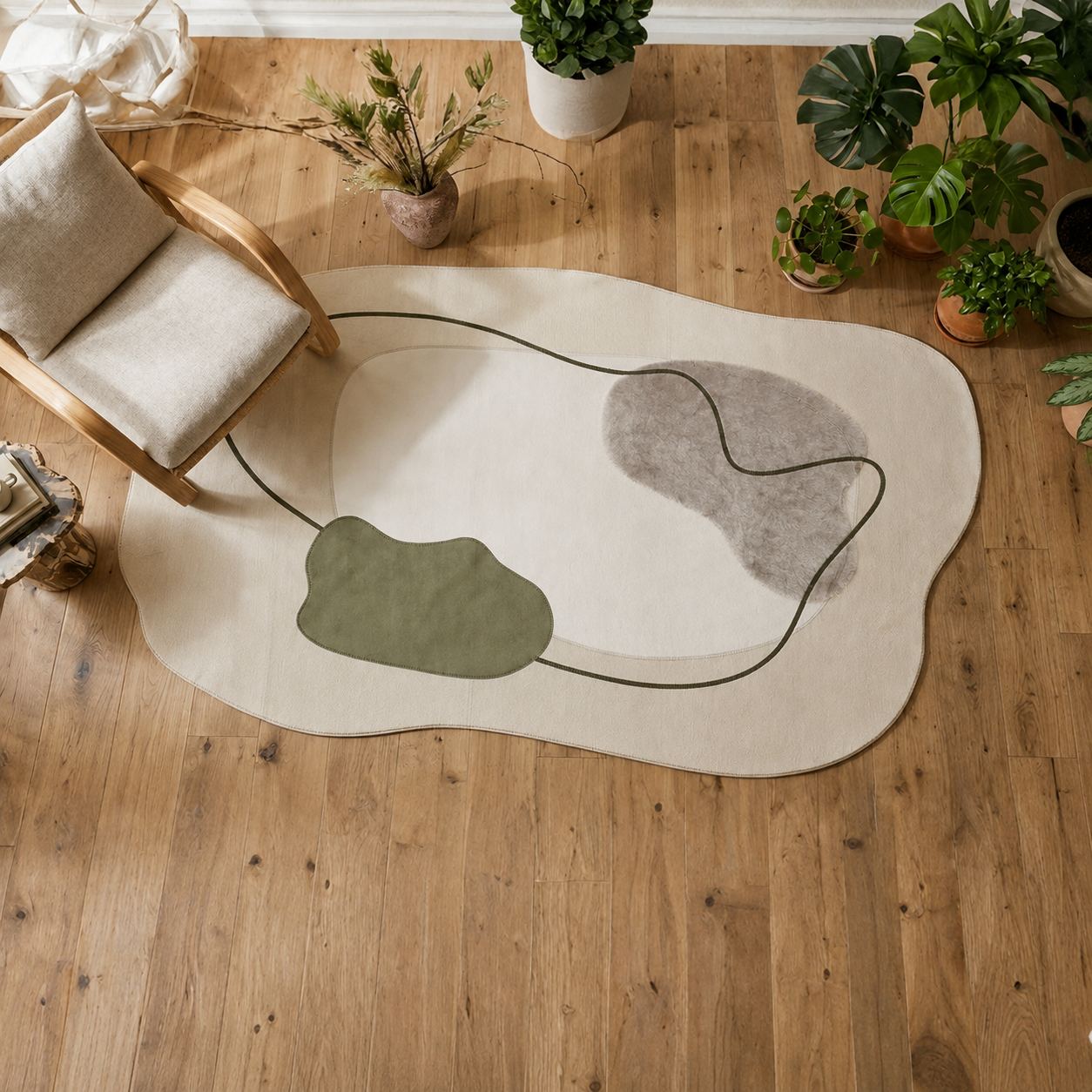 Tapete Equilibrium - Bege com Detalhes em Champagne/Verde/Branco