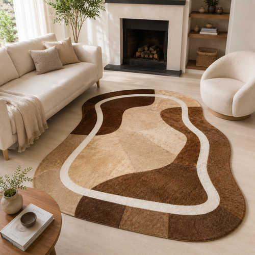 Tapete de couro legítimo Ondas nas cores terracota e creme