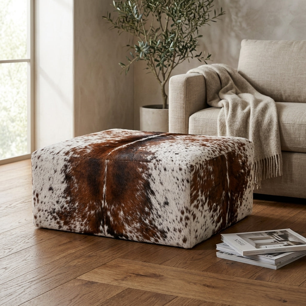 Puff de Couro Bovino Retangular Salino 80x60x40 — foto de ambiente 1:1
