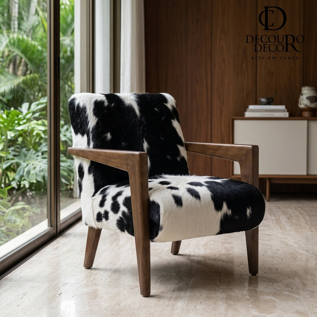 Poltrona de Couro Bovino Preto e Branco – Alice — foto de ambiente 1:1