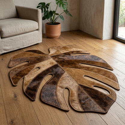 Tapete de Couro Orgânico Folha Monstera Caramelo — foto de ambiente 1:1