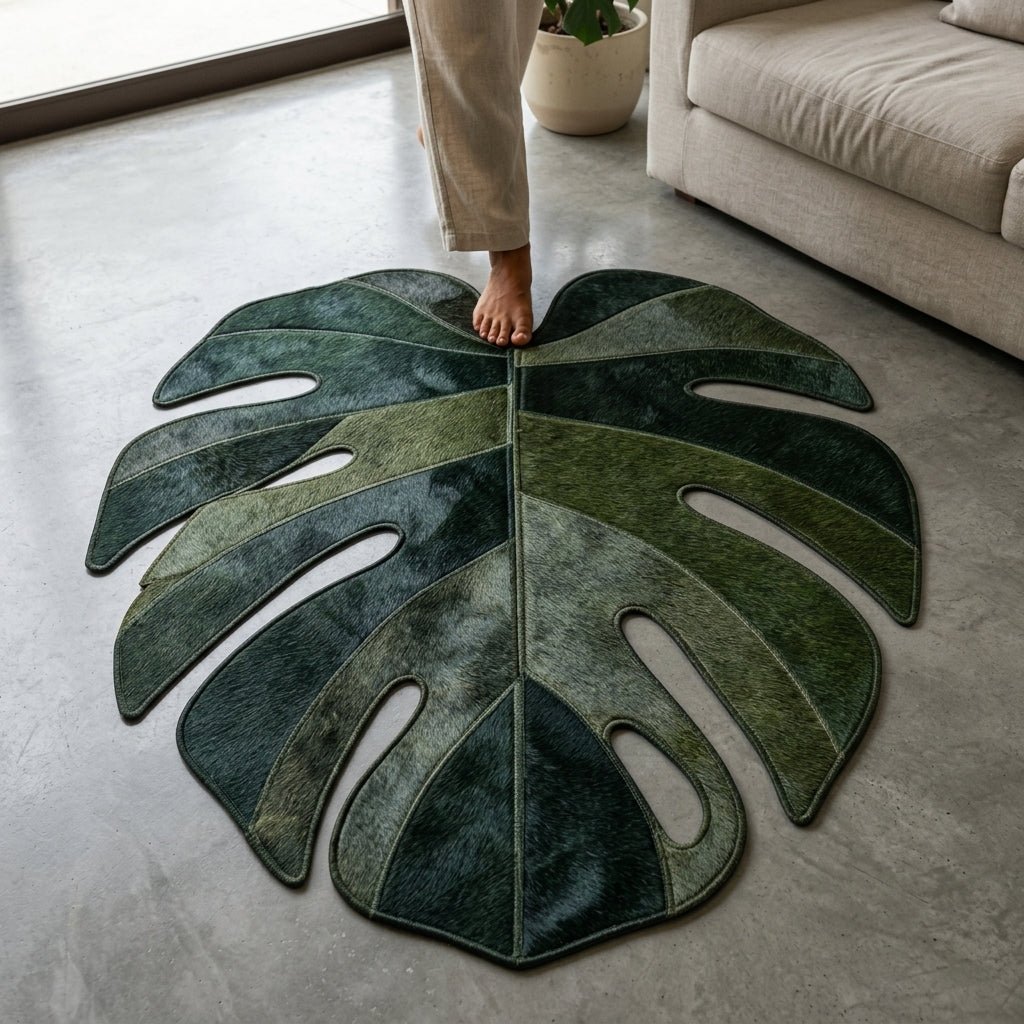 Tapete de Couro Orgânico Folha Monstera Verde Floresta — foto de ambiente 1:1