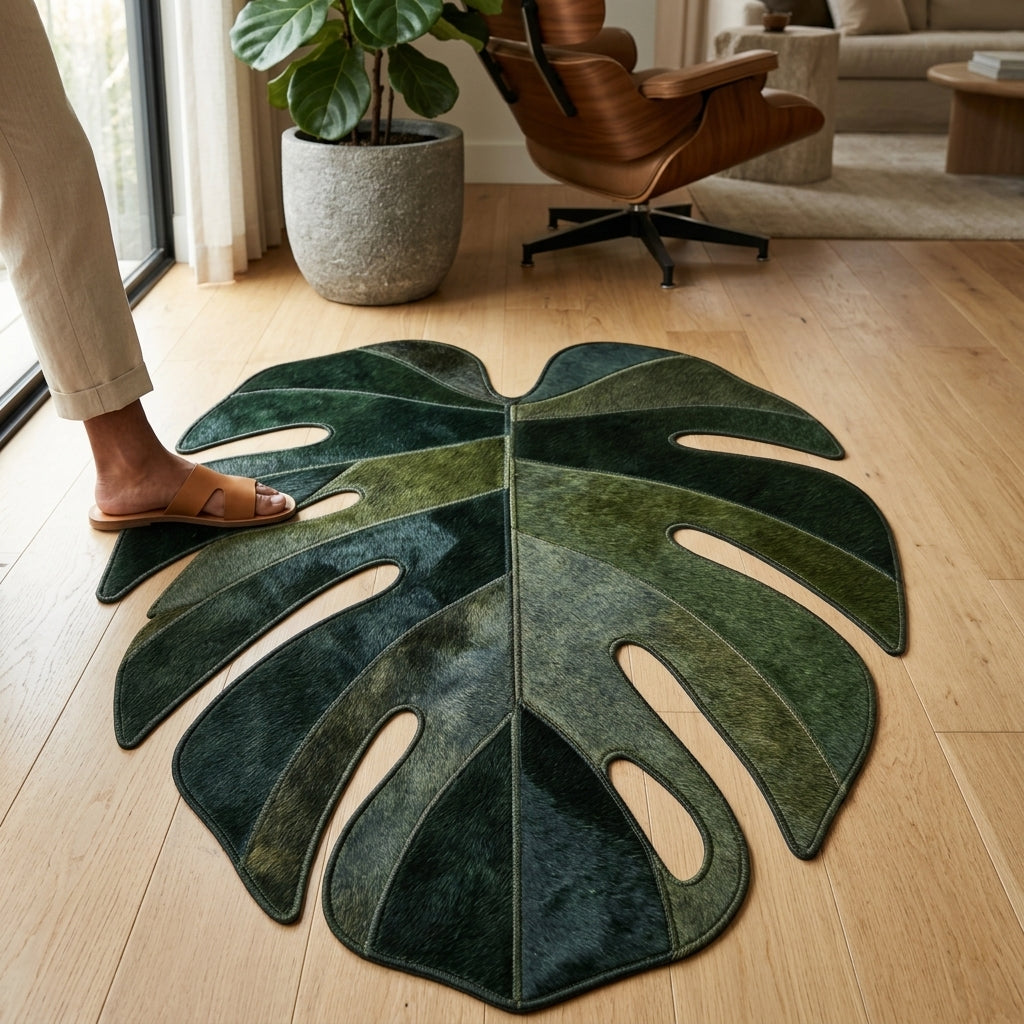 Tapete de Couro Orgânico Folha Monstera Verde Floresta — foto de ambiente 1:1