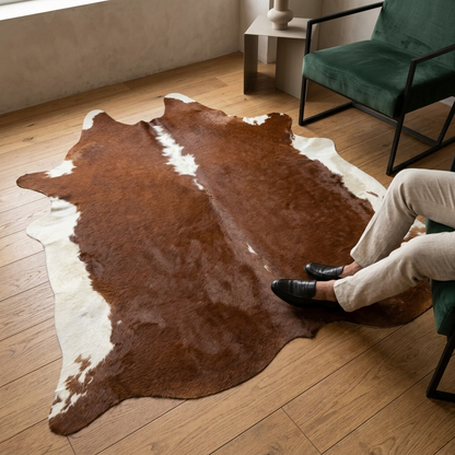 Tapete de pele de boi vermelho e branco brilhoso VB1123 — foto de ambiente 1:1