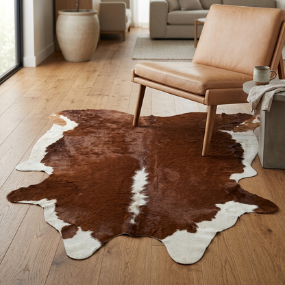 Tapete de pele de boi vermelho e branco VB1128 — foto de ambiente 1:1