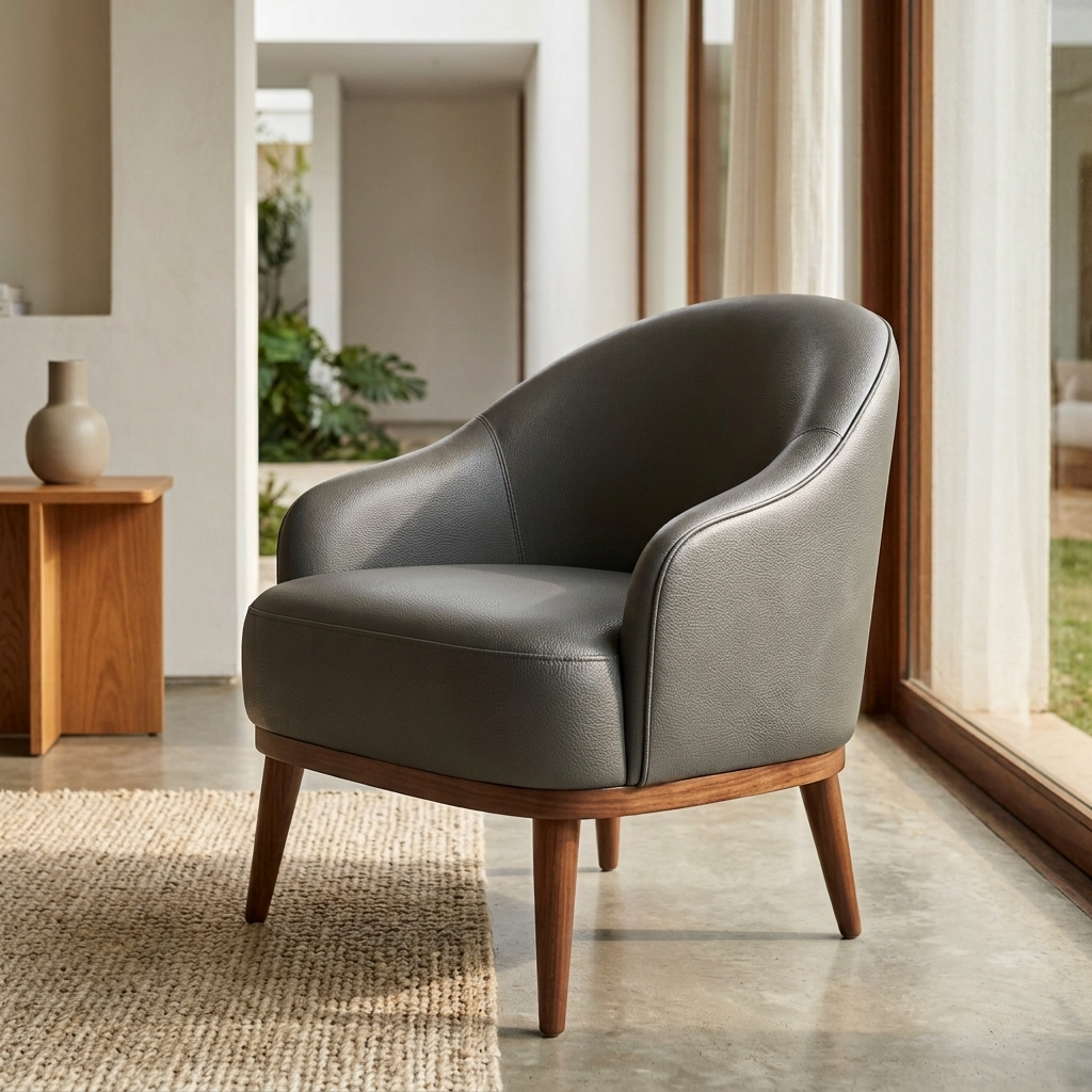 Poltrona Paris Chumbo em couro legítimo em ambiente decorado — assento a 44 cm do chão