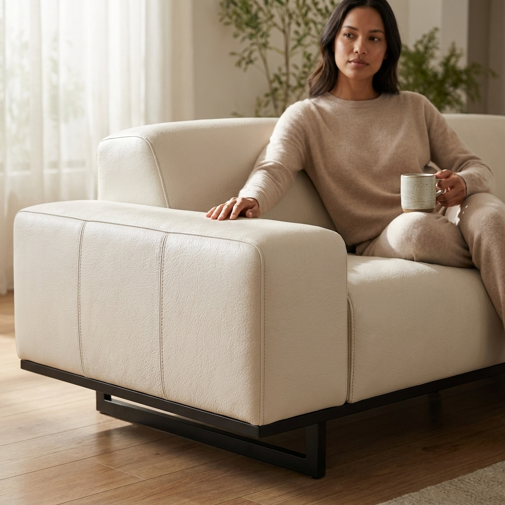 Sofá Moscou Marfim Off-White 2 Lugares em Couro Legítimo — 200 cm — em ambiente decorado
