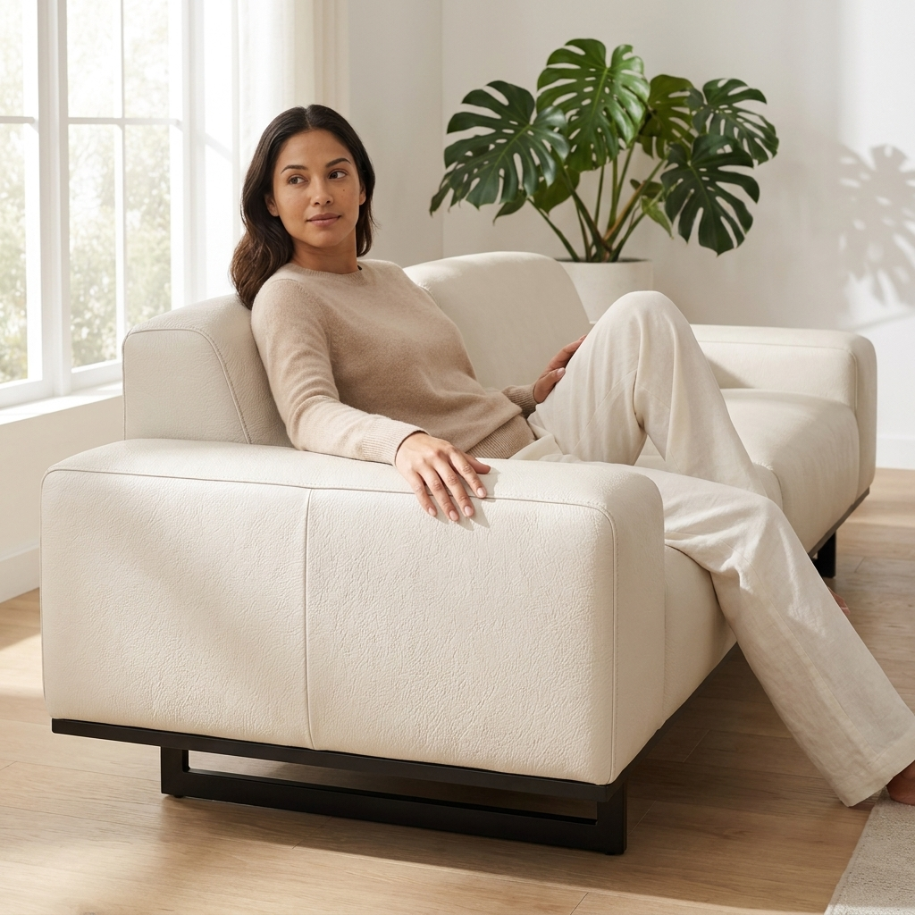 Sofá Moscou Marfim Off-White 2 Lugares em Couro Legítimo — 200 cm — em ambiente decorado