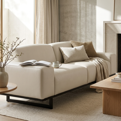 Sofá Moscou Marfim Off-White 2 Lugares em Couro Legítimo — 200 cm — em ambiente decorado