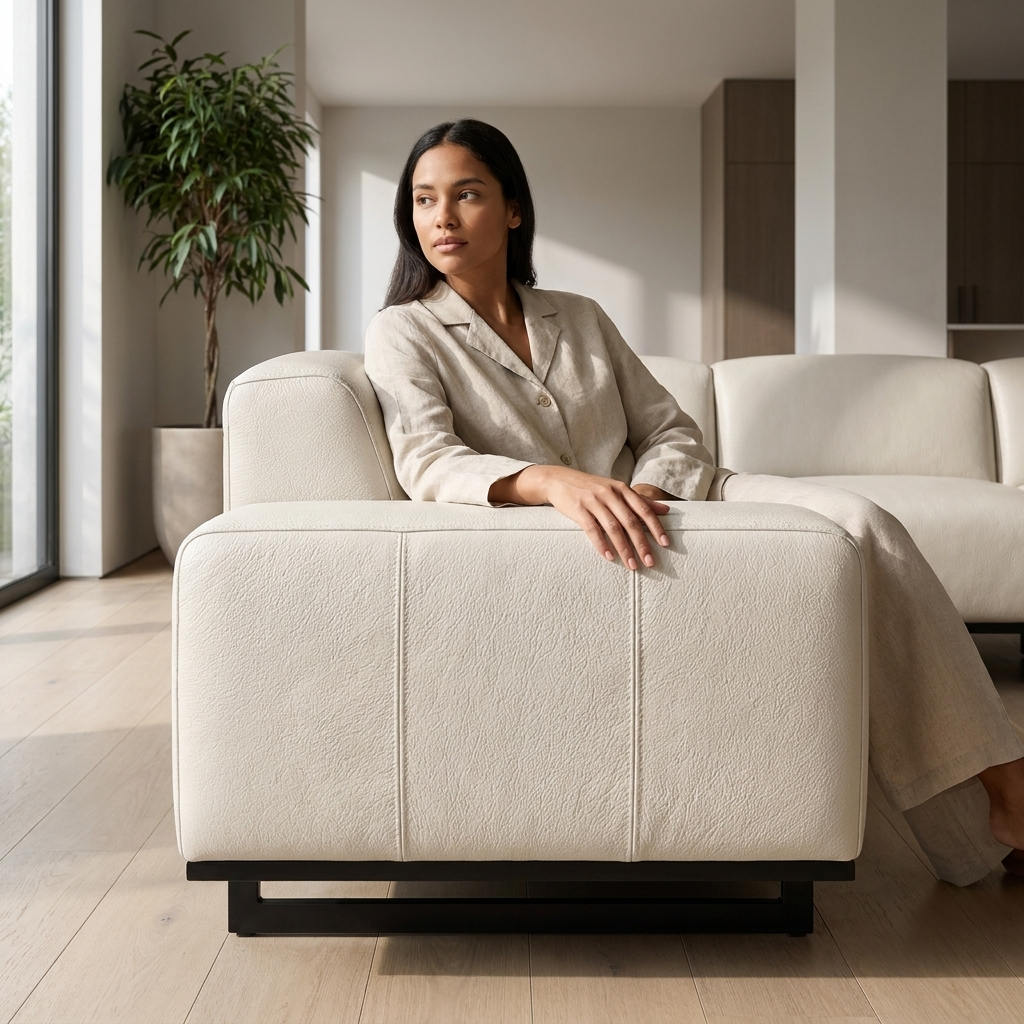 Sofá Moscou Marfim Off-White 2 Lugares em Couro Legítimo — 200 cm — em ambiente decorado