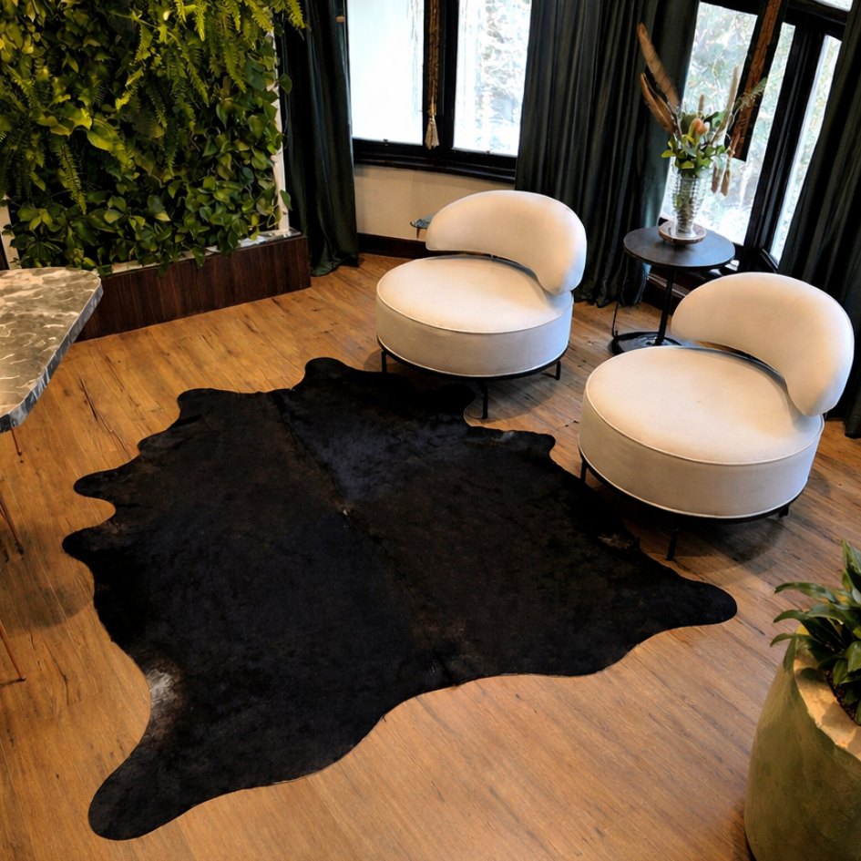 Tapete Formato de Couro Bovino Natural Preto I NP018 I 2,15 x 1,88m