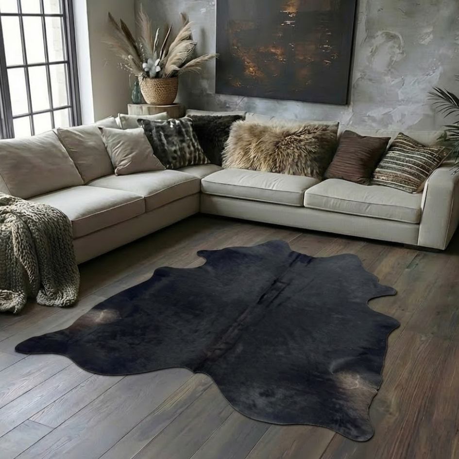 Tapete Formato de Couro Bovino Natural Preto I NP017 I 1,87 x 1,94m