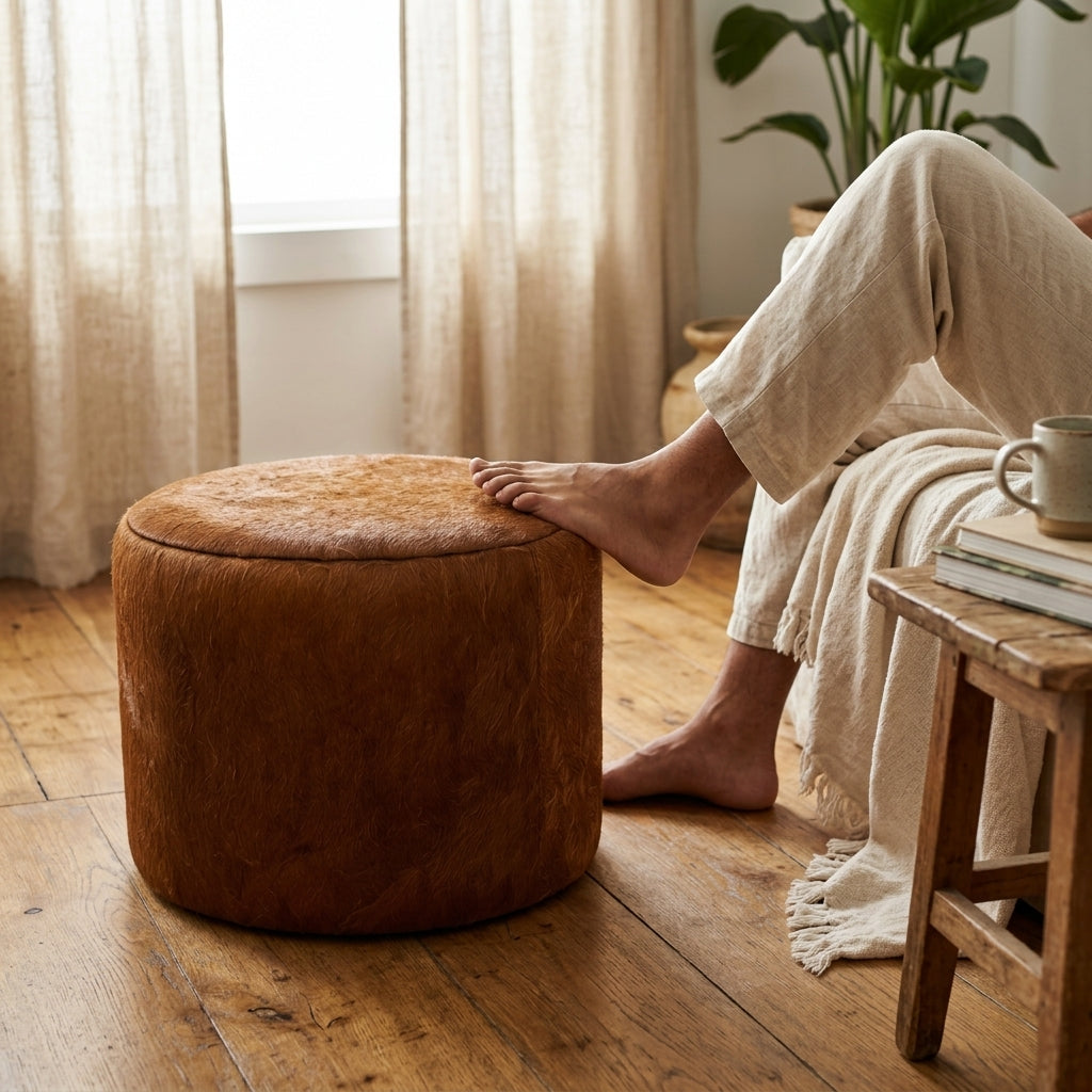 Puff Redondo Marrom 50x40 — foto de ambiente 1:1