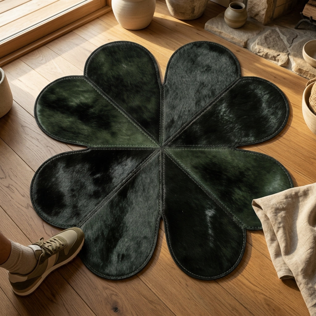 Tapete de Couro Legítimo Trevo de 4 Flores Verde – Peça Artesanal Premium — foto de ambiente 1:1