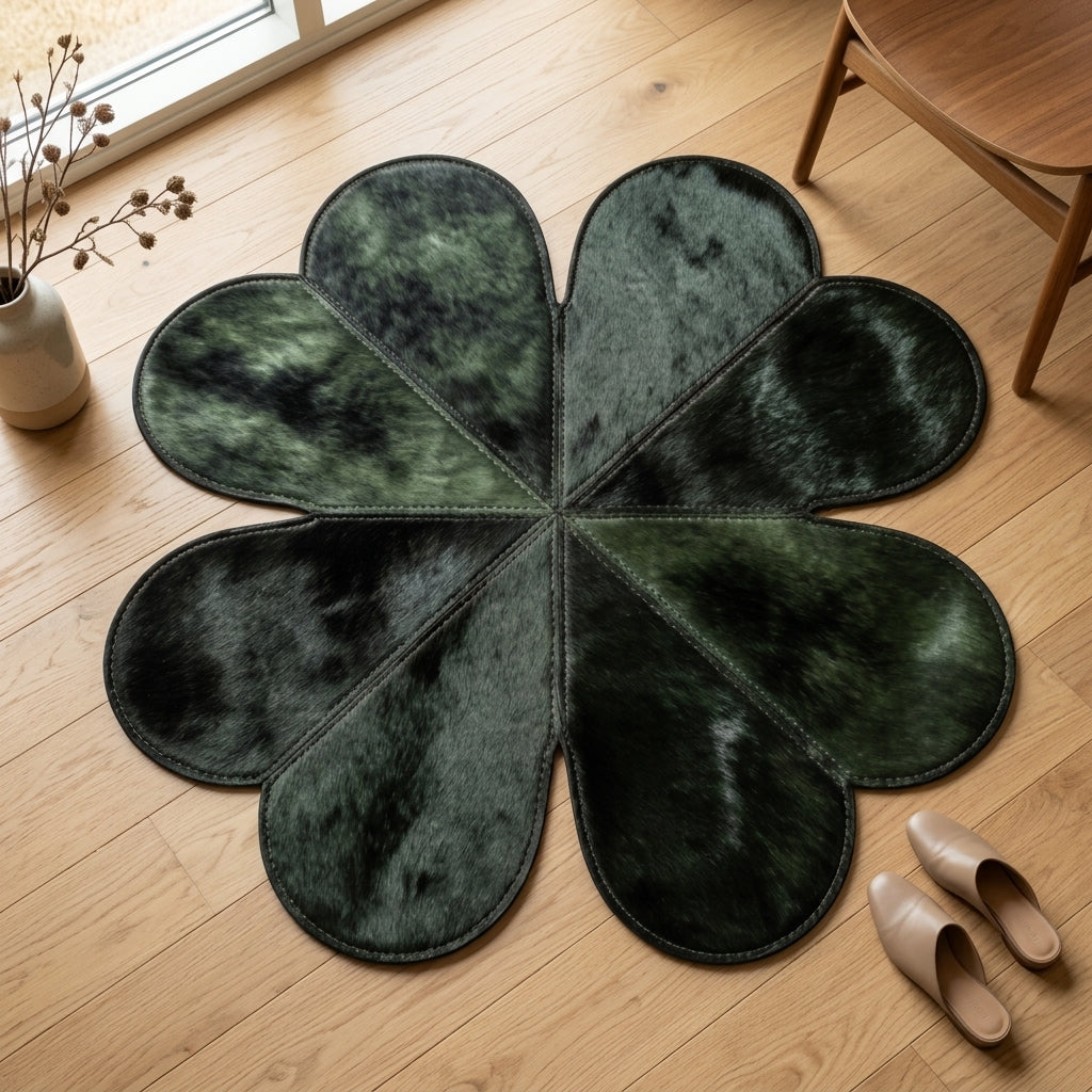 Tapete de Couro Legítimo Trevo de 4 Flores Verde – Peça Artesanal Premium — foto de ambiente 1:1