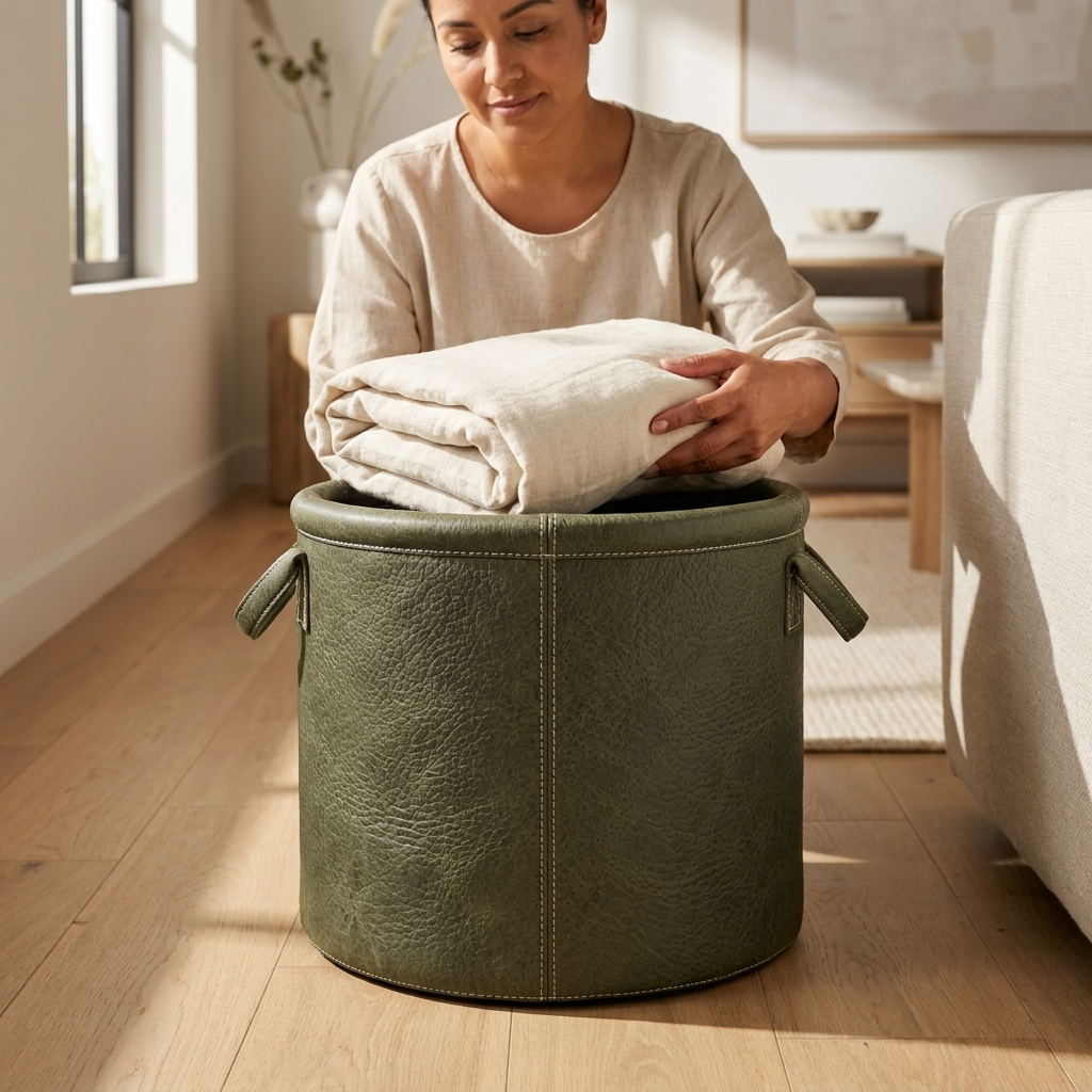 Cesto Celine em Couro Waxy Verde Oliva — foto de ambiente 1:1
