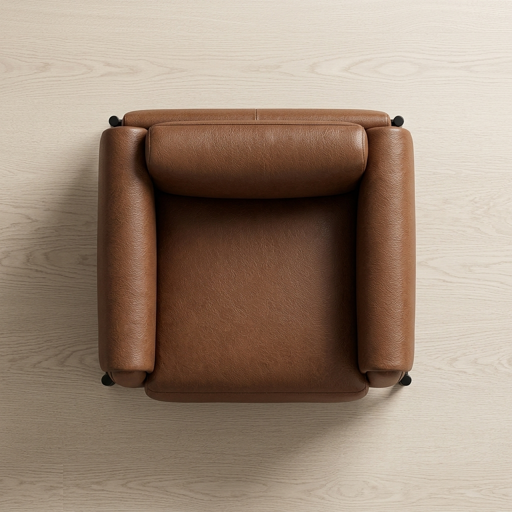 Poltrona de Couro Legítimo Plush Tabaco com Base em Aço Carbono — em ambiente decorado