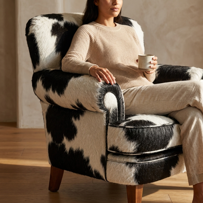Poltrona Kansas em Pelo Bovino Natural Preto e Branco | DECOURO — foto de ambiente 1:1