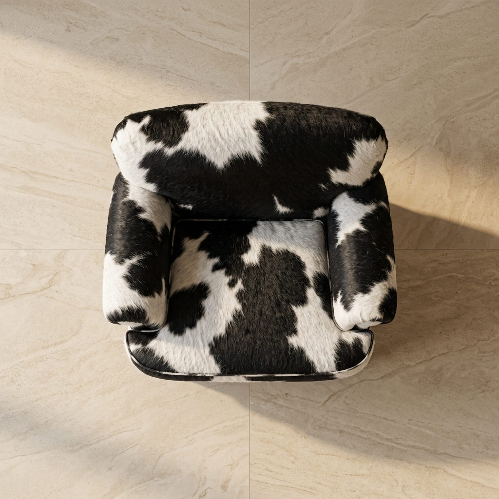 Poltrona Kansas em Pelo Bovino Natural Preto e Branco | DECOURO — foto de ambiente 1:1