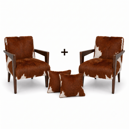 Poltrona de Couro Bovino Marrom e Branco Estilo Hereford Americano