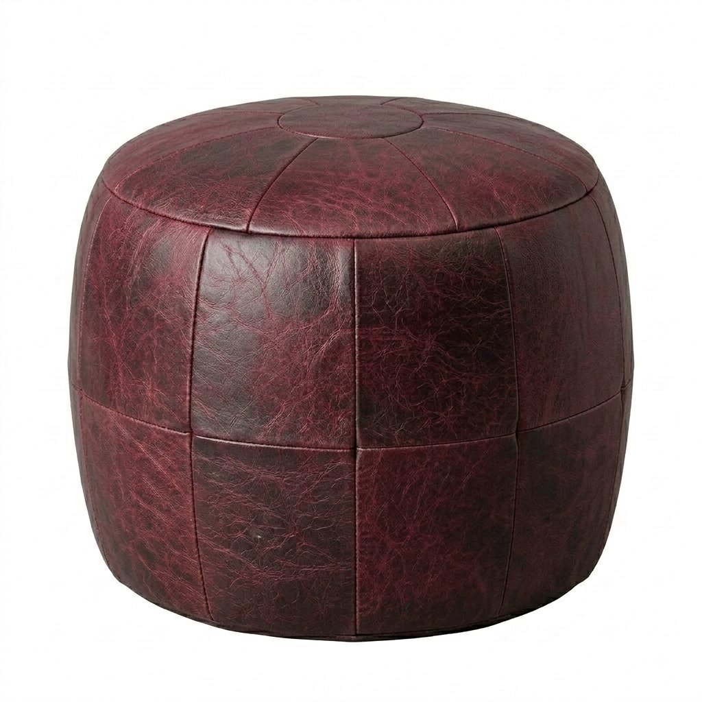 Puff Redondo Vinho Couro La Paz 40x40cm 100% Couro Legítimo